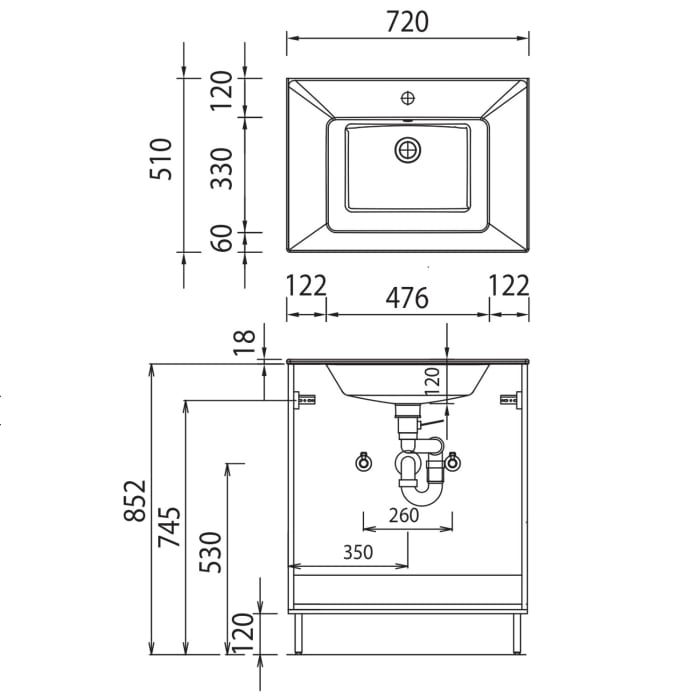Puris Quada Waschtischkombination 71 cm, Griff 335