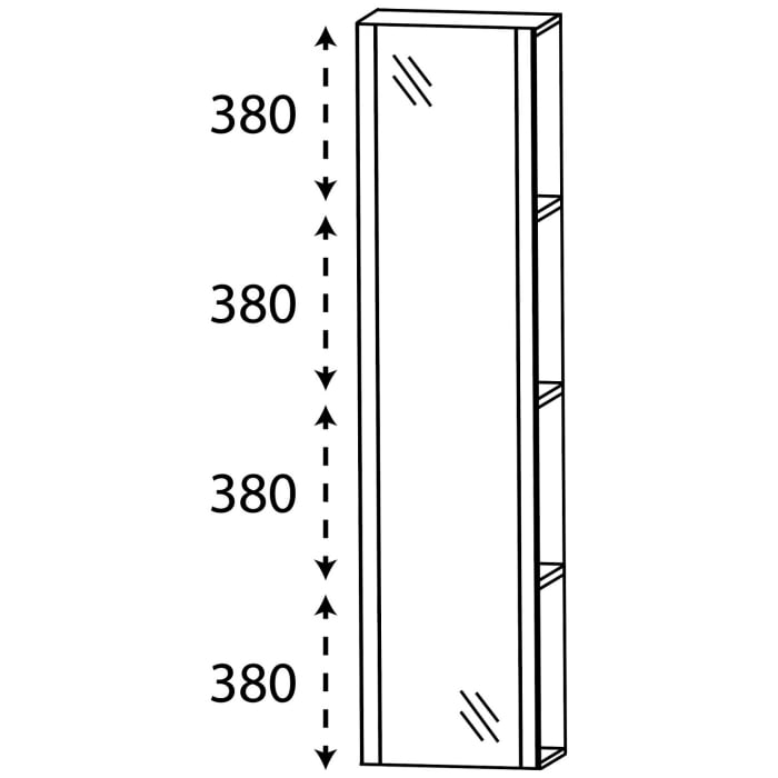 Puris Rounds Hochschrank-Regal 40 cm mit Spiegeltür, Türanschlag links