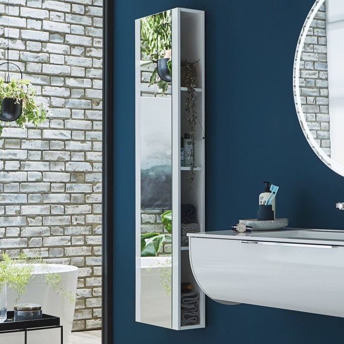 Puris Rounds Hochschrank-Regal 40 cm mit Spiegeltür, Türanschlag links