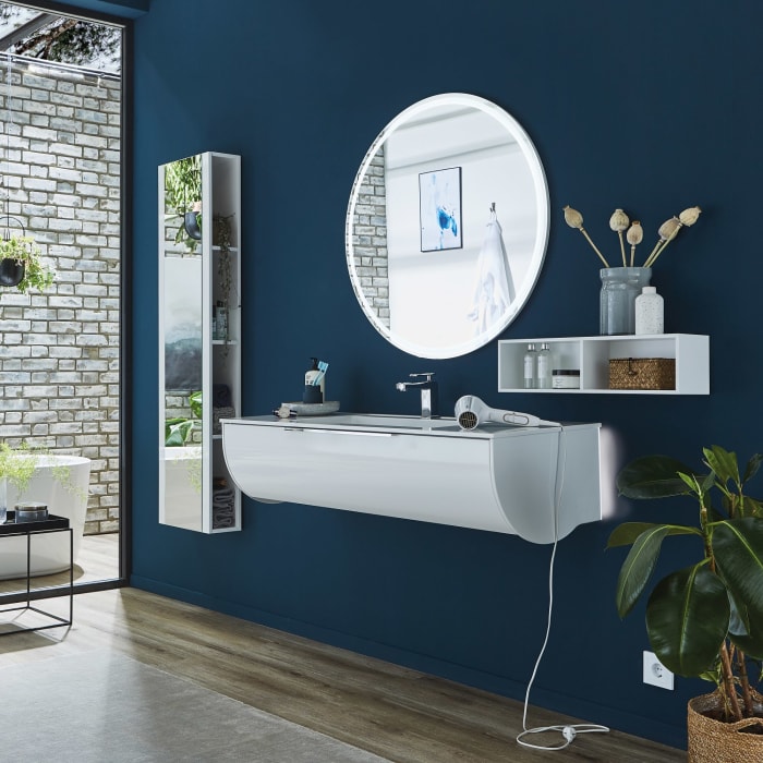 Puris Rounds Hochschrank-Regal 40 cm mit Spiegeltür, Türanschlag links