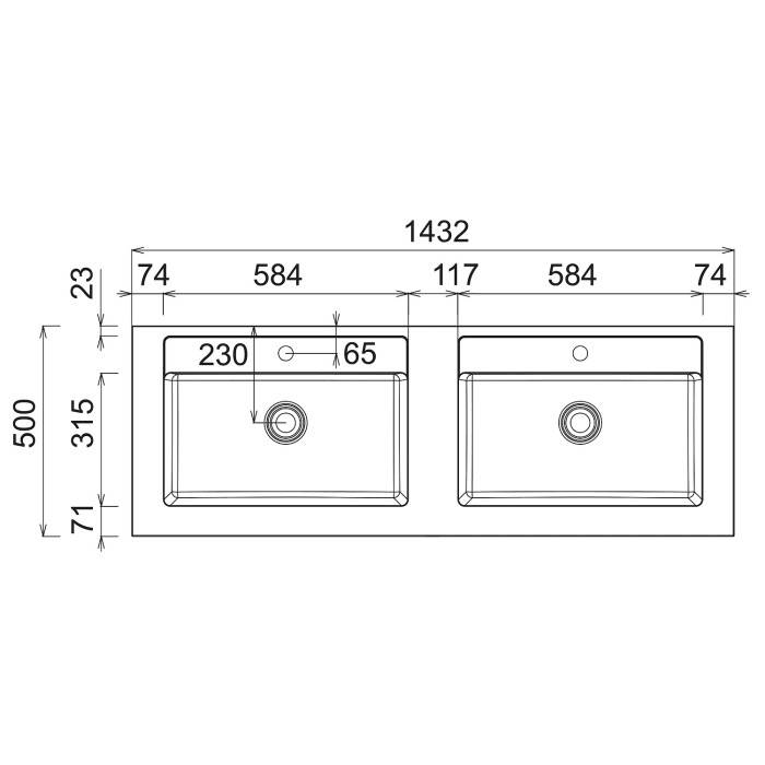 Puris Rounds Glas-Doppelwaschtisch 143,2 cm