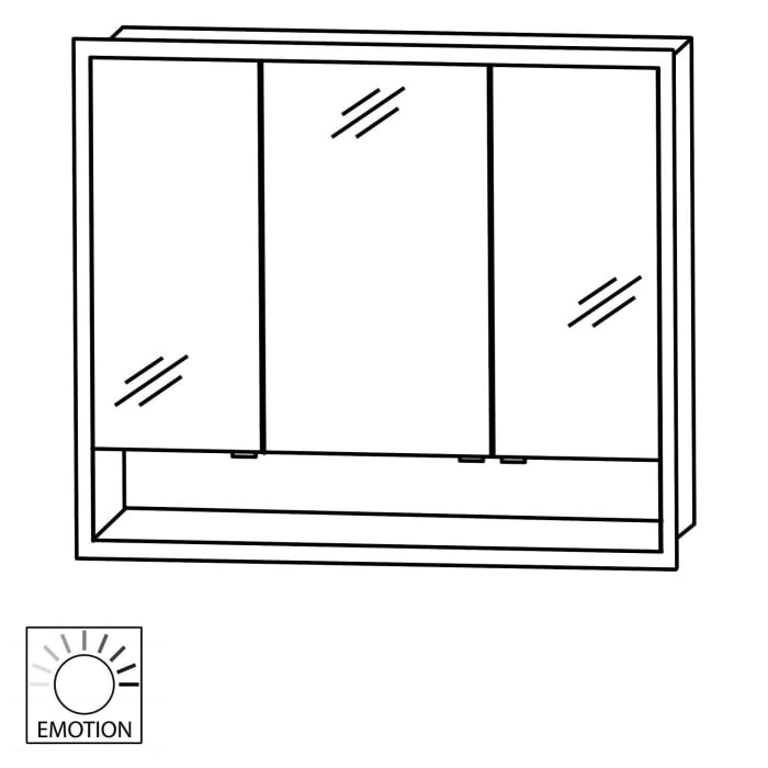 Puris Rounds Einbauspiegelschrank 95,1 cm mit 3 Türen und LED-Alurahmen