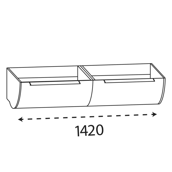 Puris Rounds Waschtischunterschrank für Doppel- Aufsatzwaschtisch 142 cm mit 1 Auszug, Griff 329, mit LED-Beleuchtung