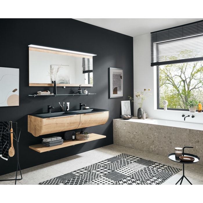 Puris Rounds Waschtischunterschrank für Doppel-Möbelwaschtisch 142 cm mit 2 Auszügen, Griff 338