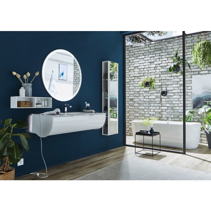 Puris Rounds Waschtischunterschrank für Möbelwaschtisch 92 cm mit 1 Auszug, Griff 329, mit LED-Beleuchtung