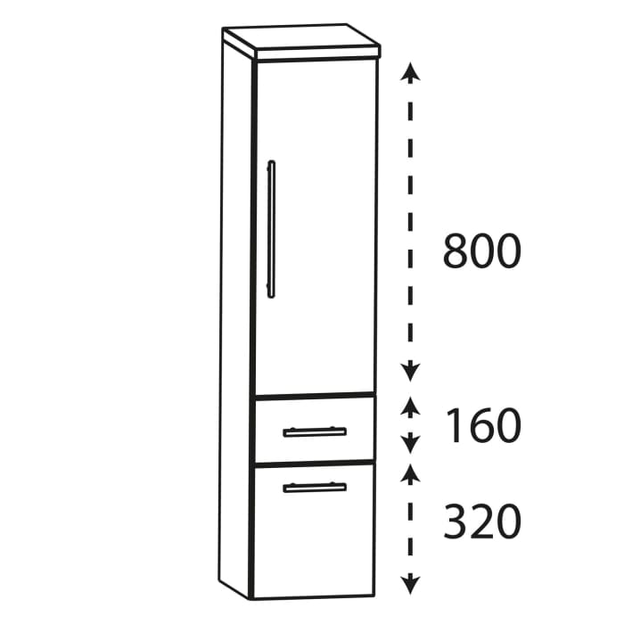 Puris Speed Mittelschrank 30 cm mit 1 Tür, Anschlag rechts, 1 Auszug und 1 Schubkasten