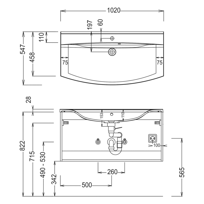 Puris Speed Keramik Möbelwaschtisch 102 cm mit LED-Beleuchtung