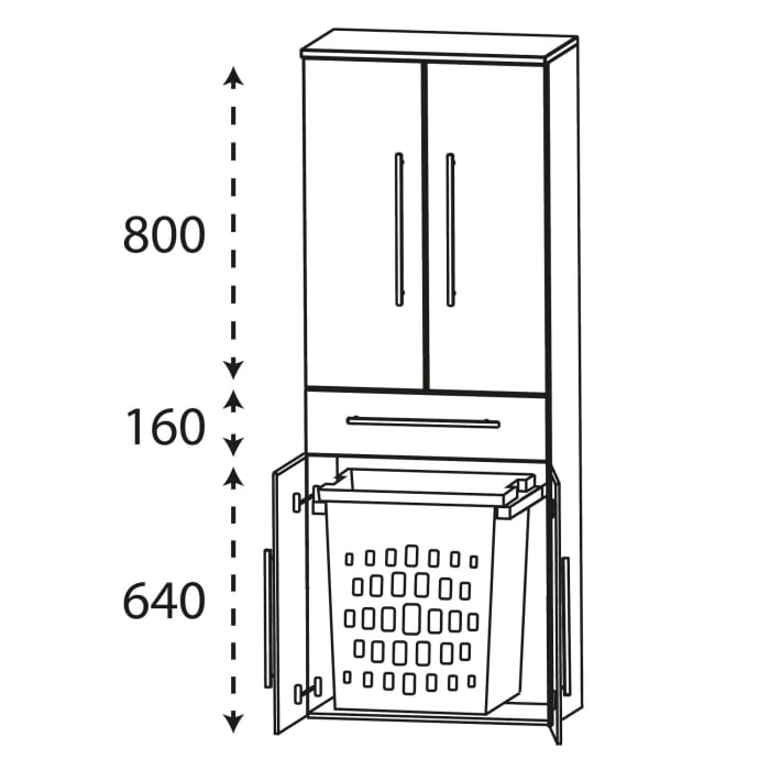 Puris Star Line Hochschrank 60 x 30 x 162,8 cm mit 1 Wäscheauszug, 1 Schubkasten und 2 Türen, Griff 338