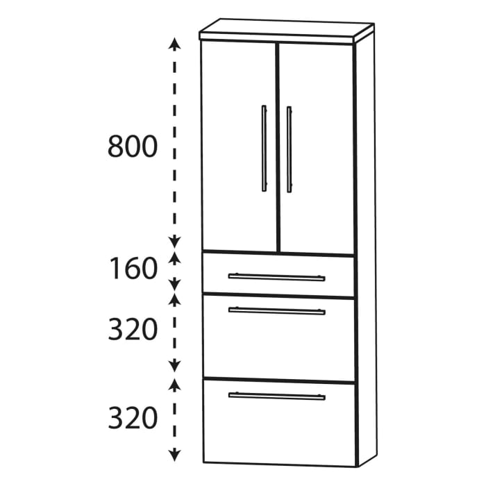 Puris Star Line Hochschrank 60 x 30 x 162,8 cm mit 2 Auszügen, 1 Schubkasten und 2 Türen, Griff 329