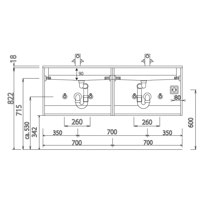 Puris Star Line Waschtischunterschrank 140 x 47 x 48 cm, für Mineralgusswaschtische, mit 4 Auszügen, Griff 329