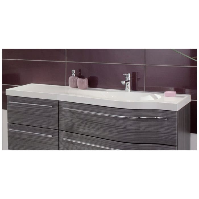 Puris Swing Evermite-Mineralguss Möbelwaschtisch 140,6 cm, Ablage links