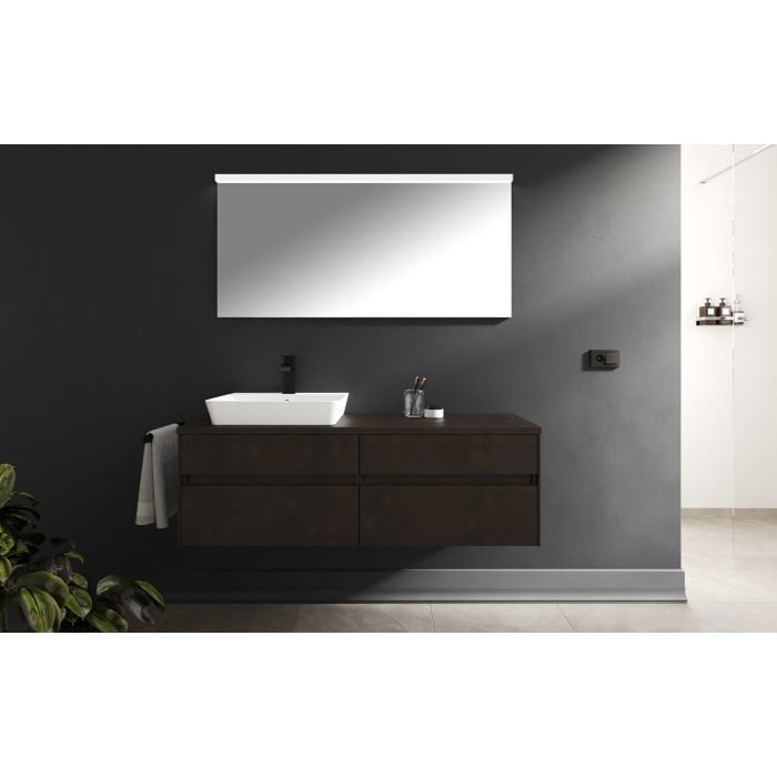 Puris Unique Waschtischunterschrank 142 x 49,2 cm grifflos mit LED-Beleuchtung und 1 Siphon links