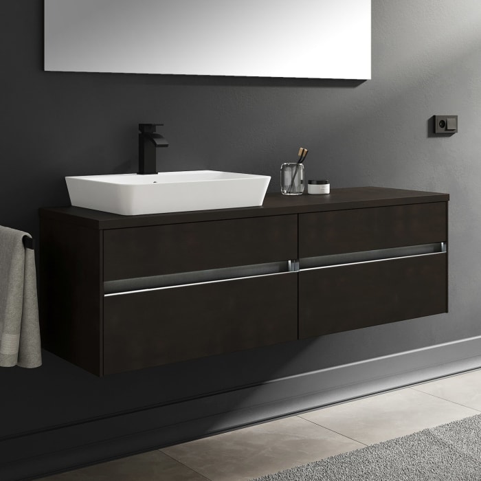 Puris Unique Waschtischunterschrank 142 x 49,2 cm grifflos mit LED-Beleuchtung und 1 Siphon links