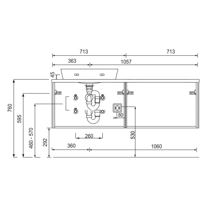 Puris Unique Waschtischunterschrank 142 x 49,2 cm grifflos mit LED-Beleuchtung und 1 Siphon links