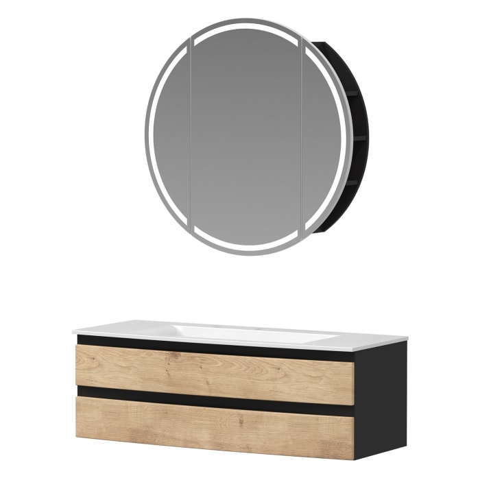 Puris Vora Badmöbel-Set 121,2 cm inkl. Spiegelschrank rund