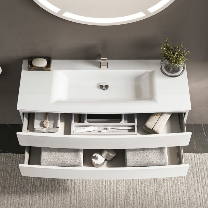 Puris Vora Badmöbel-Set 121,2 cm inkl. Flächenspiegel oval, Highboard halboffen