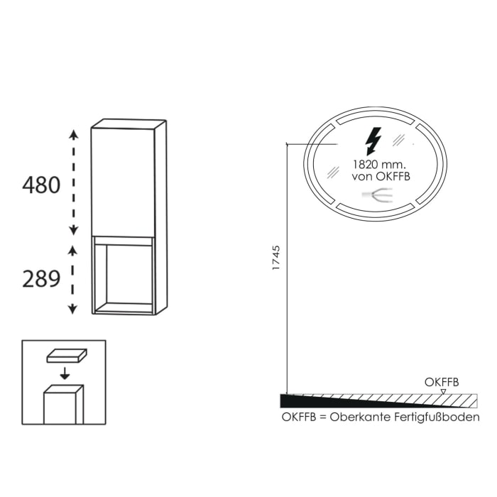 Puris Vora Badmöbel-Set 121,2 cm inkl. Flächenspiegel oval, Highboard halboffen