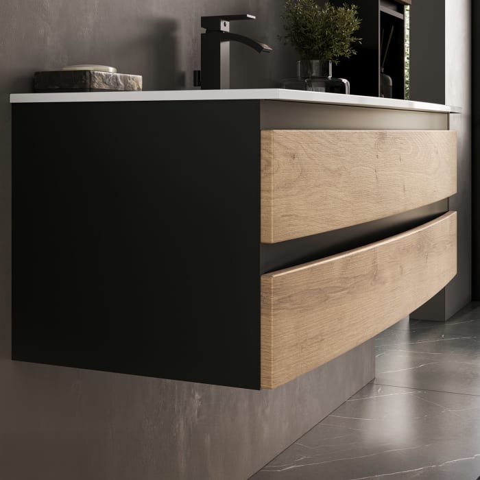 Puris Vora Badmöbel-Set 121,2 cm inkl. Flächenspiegel oval, Highboard halboffen