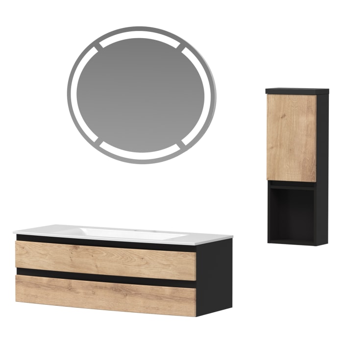 Puris Vora Badmöbel-Set 121,2 cm inkl. Flächenspiegel oval, Highboard halboffen