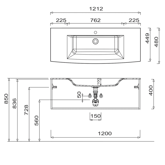 Puris Vora Badmöbel-Set 121,2 cm evermite Waschtisch mit Unterschrank