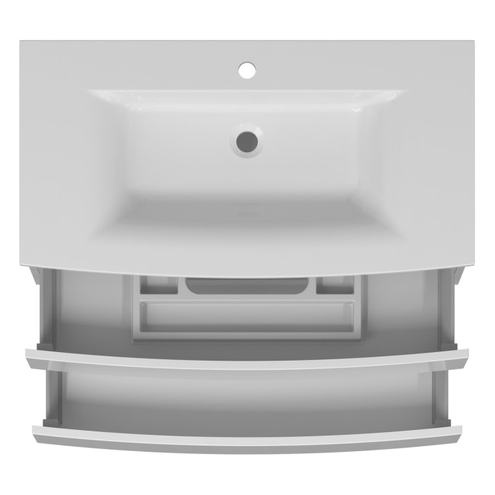 Puris Vora Badmöbel-Set 91,2 cm inkl. Flächenspiegel oval, Highboard mit Wäschekippe