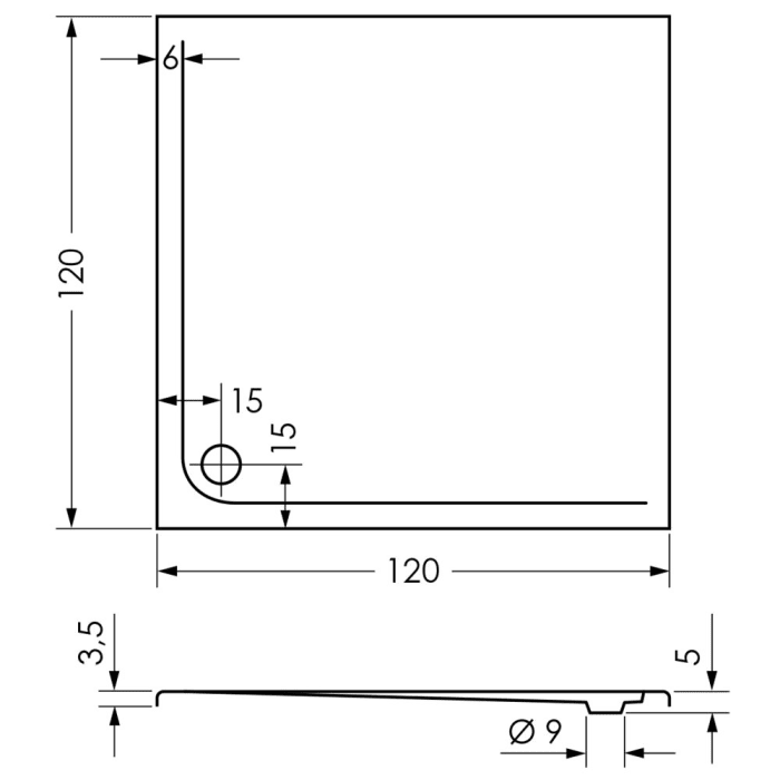 Repabad Como quadratische Duschwanne 120 x 120 cm