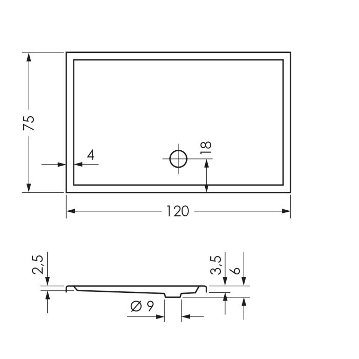 Repabad Wien Rechteck-Duschwanne 120 x 75 cm