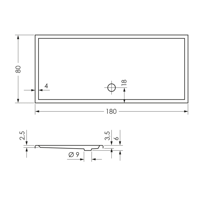 Repabad Wien Rechteck-Duschwanne 180 x 80 cm
