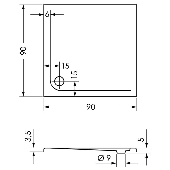 Repabad Como quadratische Duschwanne 90 x 90 cm