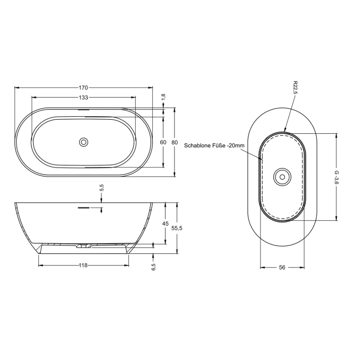 Riho Bilbao freistehende Badewanne 170 x 80 cm