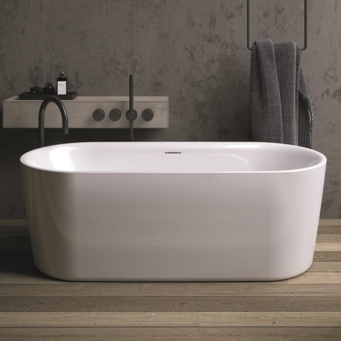 Riho Modesty freistehende Badewanne 170 x 76 cm mit Sparkle Mood + Riho Fall