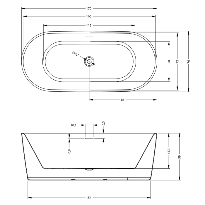 Riho Modesty freistehende Badewanne 170 x 76 cm