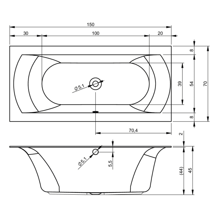 Riho Linares Whirlpool 150 x 70 cm Joy, rechts