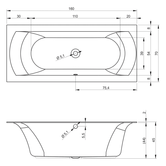 Riho Linares Whirlpool 160 x 70 cm Joy, rechts