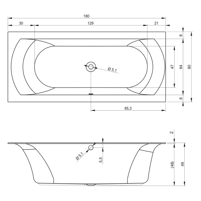 Riho Linares Whirlpool 180 x 80 cm Joy, rechts