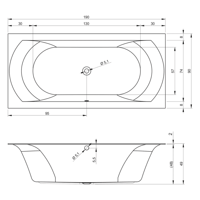 Riho Linares Whirlpool 190 x 90 cm Joy, rechts