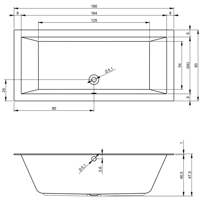 Riho Lugo Wall Whirlpool 180 x 80 cm Bliss 16 Aero Jets, rechts