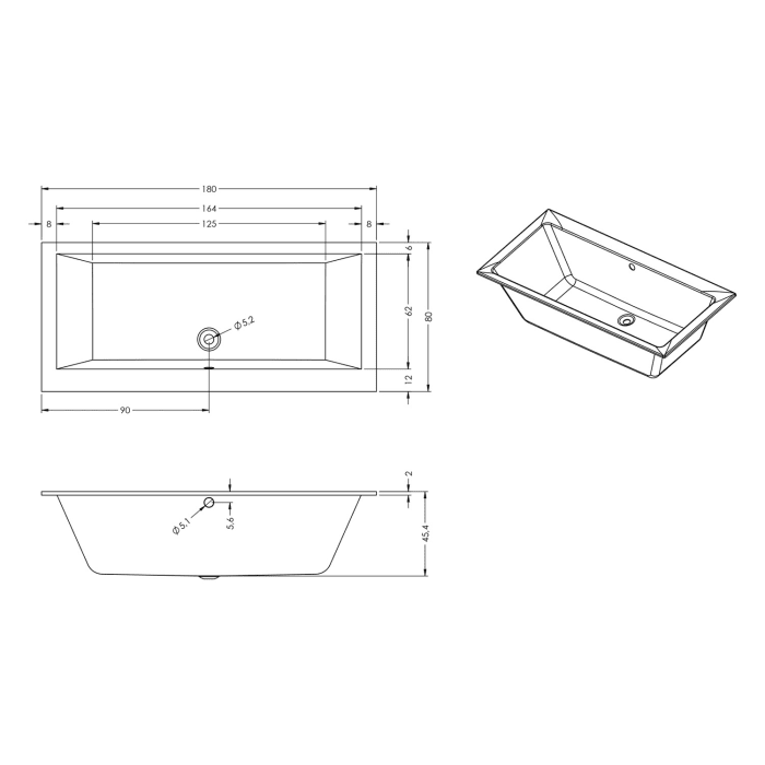 Riho Lugo Wall Whirlpool 180 x 80 cm Air 11 Jets, links