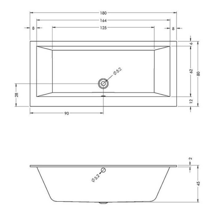 Riho Lusso Wall Rechteck-Badewanne 180 x 80 cm