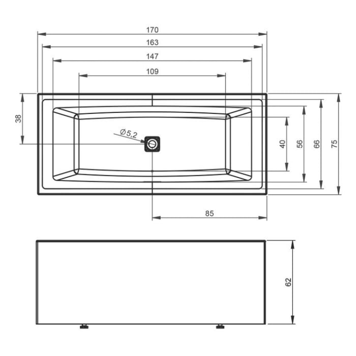 Riho Still Square Rechteck-Badewanne 175 x 75 cm, Plug & Play und Riho Fall