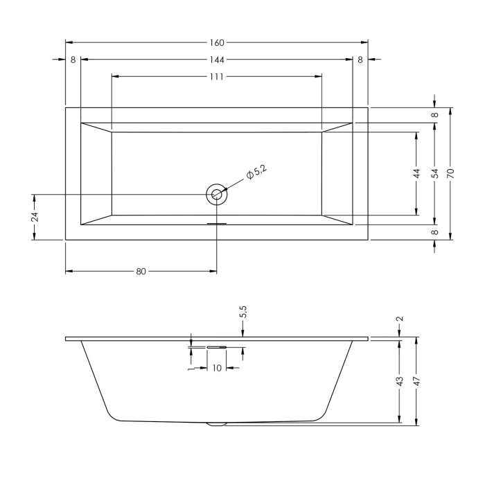 Riho Rethink Cubic Badewanne 160 x 70 cm links mit Joy-System