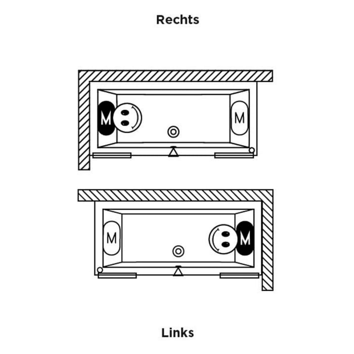 Riho Rethink Cubic Badewanne 170 x 75 cm links mit Riho Fall + Joy-System