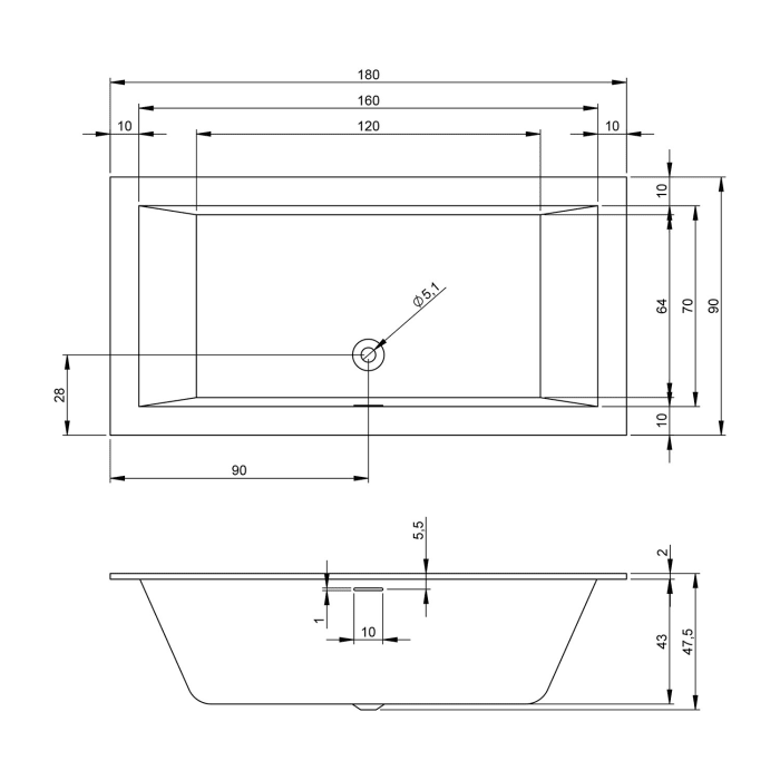 Riho Rethink Cubic Badewanne 180 x 90 cm rechts mit Riho Fall + Air-System
