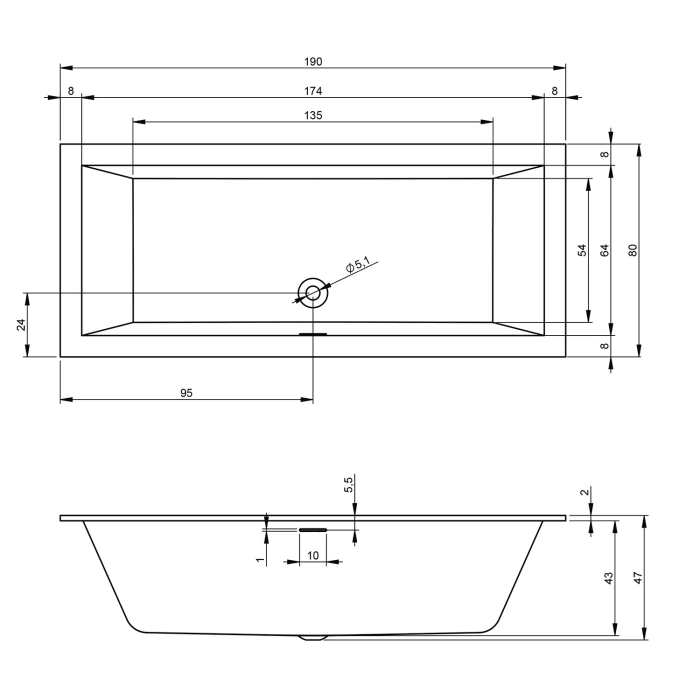 Riho Rethink Cubic Badewanne 190 x 80 cm links mit Riho Fall + Air-System