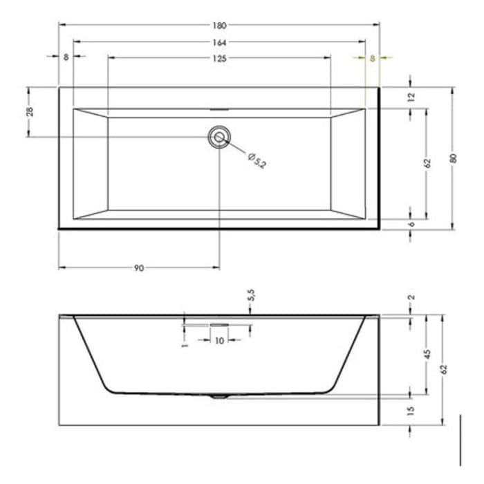 Riho Rethink Cubic Badewanne P & P 200 x 90 cm links