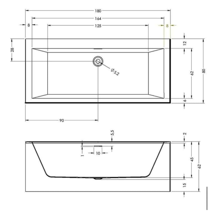 Riho Rethink Cubic Wall Badewanne, Plug & Play, Riho Fall, links 180 x 80 cm