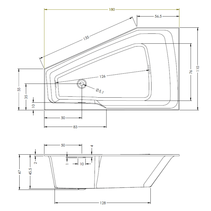 Riho Rethink Space Badewanne P & P 180 x 110 cm (L) rechts