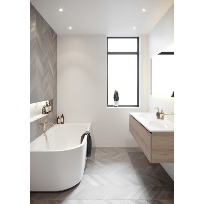 Riho Desire Corner Back-2-Wall Vorwand-Badewanne 170 x 77 cm, links, mit Riho Fall und LED Beleuchtung