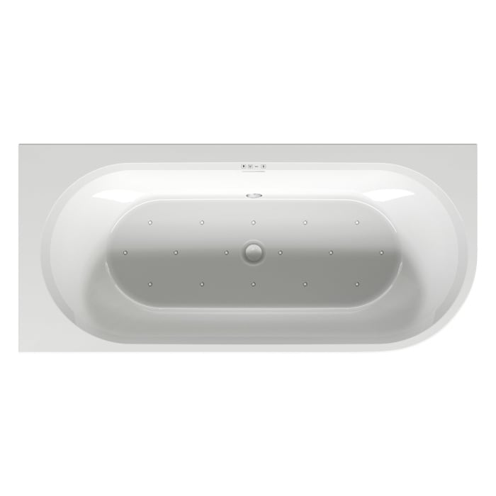 Riho Desire Corner Back-2-Wall Vorwand-Badewanne 170 x 77 cm, rechts, mit Sparkle Mood und Riho Fall