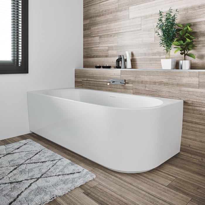 Riho Desire Corner Back-2-Wall Vorwand-Badewanne 170 x 77 cm, rechts, mit Sparkle Mood und Riho Fall